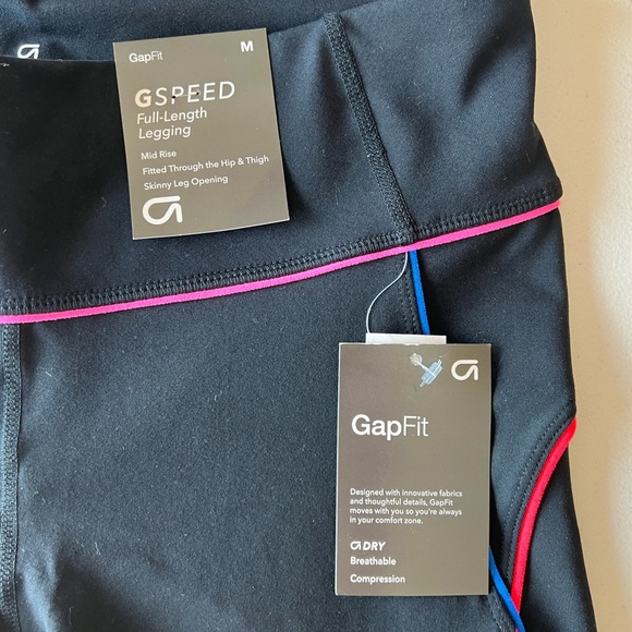 GapFit Women’s Black/Multi-Color Piped Colorblock Full Length Yoga Pants/Legging - Picture 2 of 6